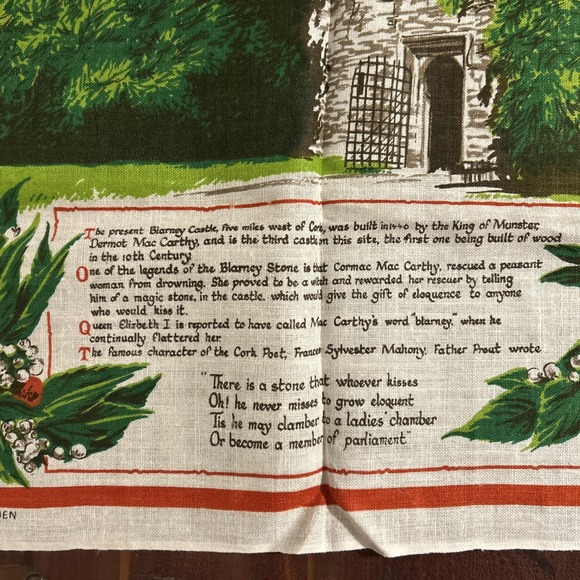 Vintage Linen Tea Towel  Blarney Castle Ireland Nelson Cork poem Irish‎ - Picture 2 of 7